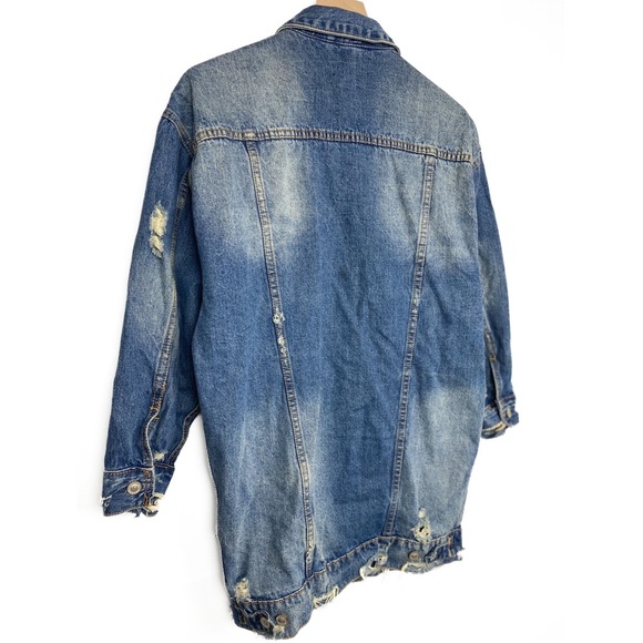 Fiore Womens Denim Jacket S Blue Distressed Oversized‎ Grunge Button Up - Picture 5 of 10